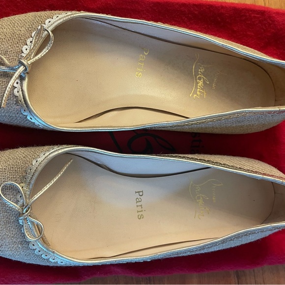 CHRISTIAN LOUBOUTIN linen & calfskin BALLET FLATS.  Size 37.5 - Picture 4 of 10